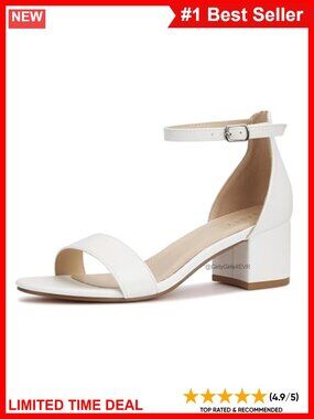 PARTY Women's Open Toe Ankle Strap Low Block Chunky Heels Sandals